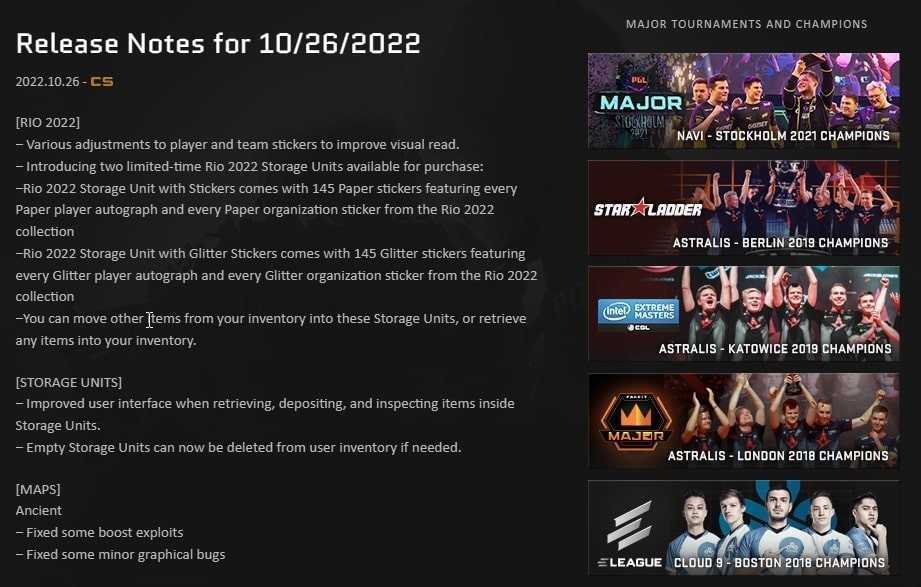 Valve updates CSGO major winners list but still misses on the latest two